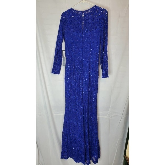 Marina Long Sleeve Column Gown in Cobalt Blue Size XS Sequins - Picture 5 of 9